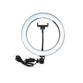 Ring light with stand and power cable on a white background