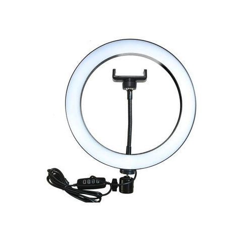 Ring light with stand and power cable on a white background