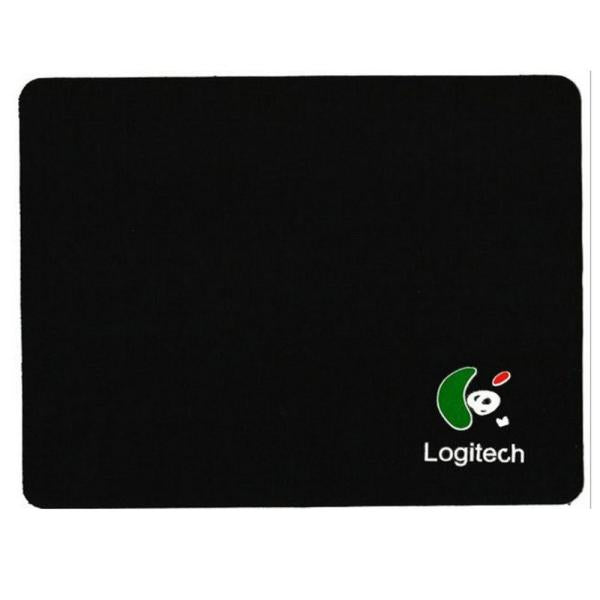 A black Logitech mouse pad with the green and white Logitech logo and white 'Logitech' text in the bottom right corner, shown against a plain white background.