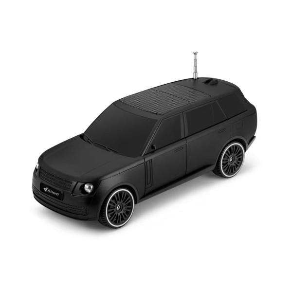 Black toy car with antenna on a white background