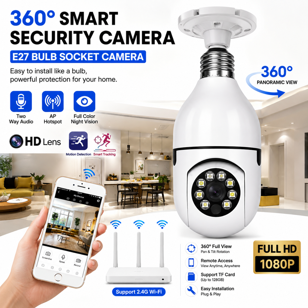 Mini PTZ 1080P Bulb Security Camera WiFi | shopland.pk