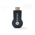 A black AnyCast HDMI adapter dongle with a gold-toned HDMI plug, featuring the white AnyCast brand name and logo on its front face, set against a plain white background.