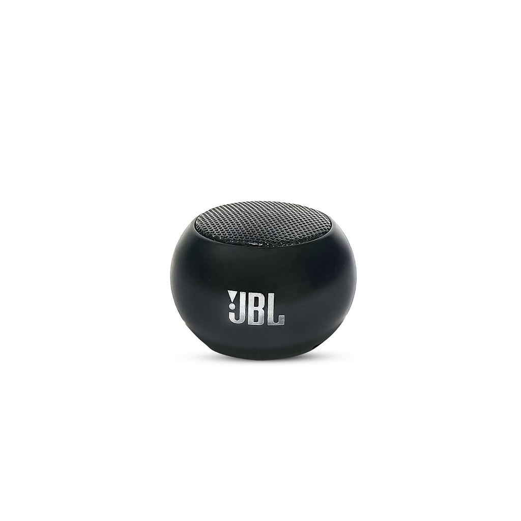 JBL M3 Mini portable speaker connected via Bluetooth to a smartphone playing music on a wooden desk