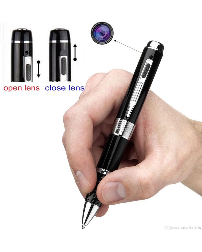 High definition 1080P video pen camera clipped onto a shirt pocket for covert recording