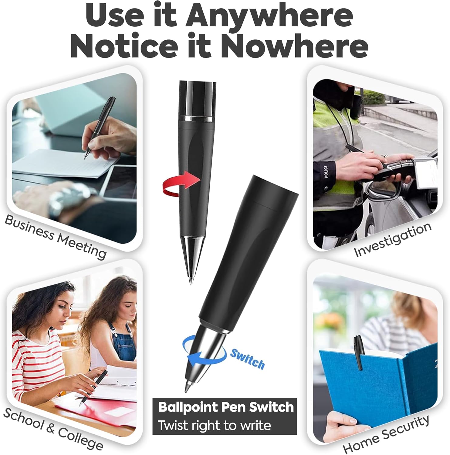 High definition 1080P video pen camera clipped onto a shirt pocket for covert recording