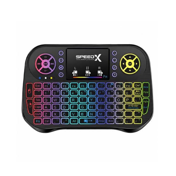 Speedx I10 mini keyboard illuminated in vibrant 7 color LED backlighting in low light  