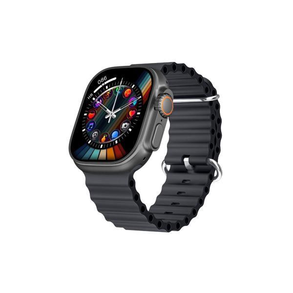 Smartwatch with a black band on a white background